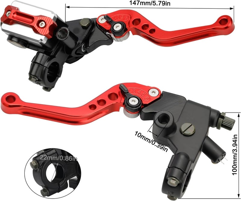RIDLOG Universal CNC Motorcycle 7/8" 22mm Handlebar Brake Master Cylinder Clutch Lever, Dirt Bike Mini Bike Brake Lever, Brake and Clutch Lever Set Fit for Honda Kawasaki Suzuki Yamaha (Red) - Image 5